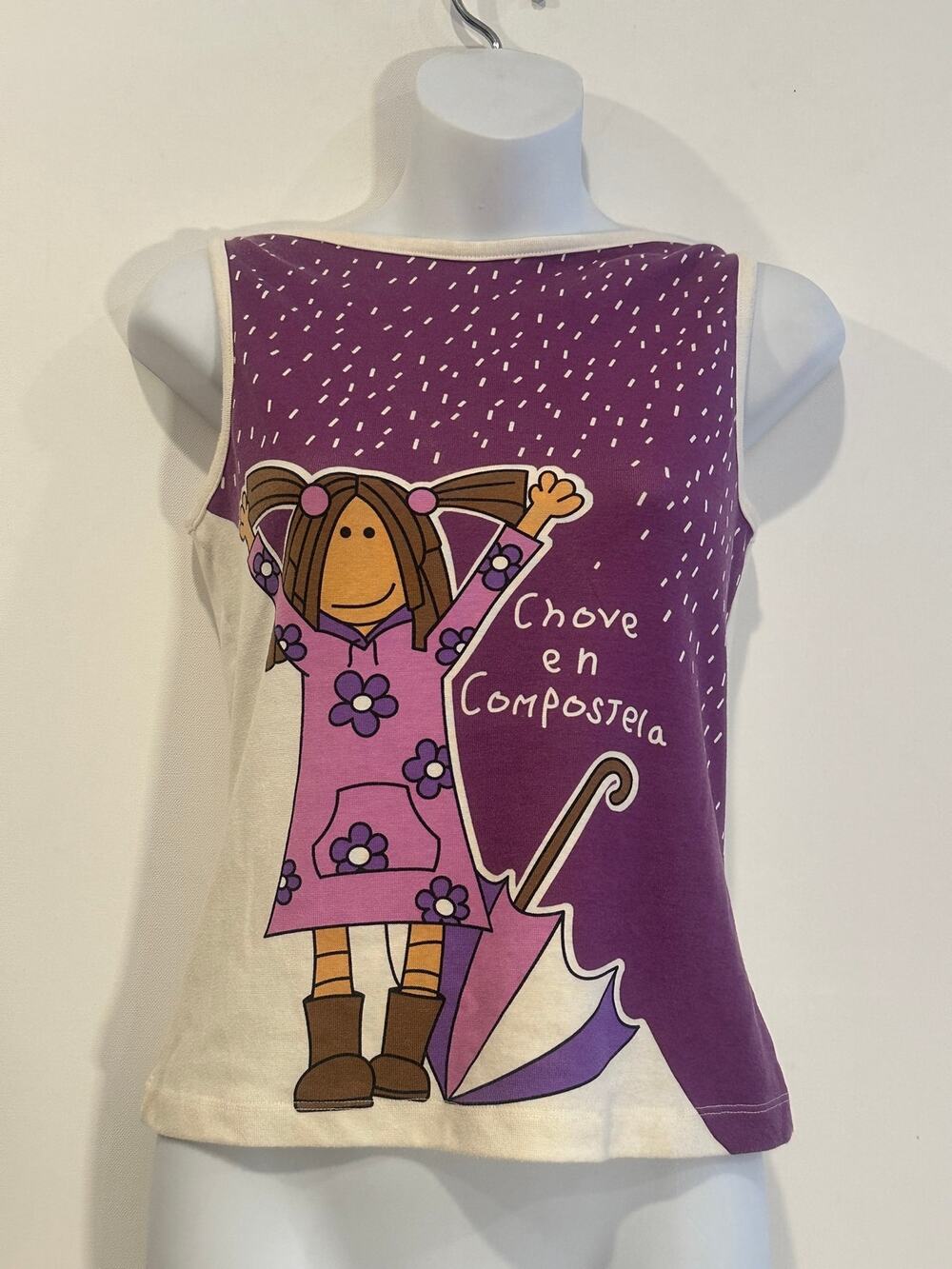 Vintage Y2K Galician Chove En Compostela Cartoon Graphic Tank Top M